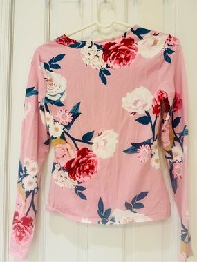 Guess Los Angeles Pink Floral Long Sleeve Cutout Top Size Small